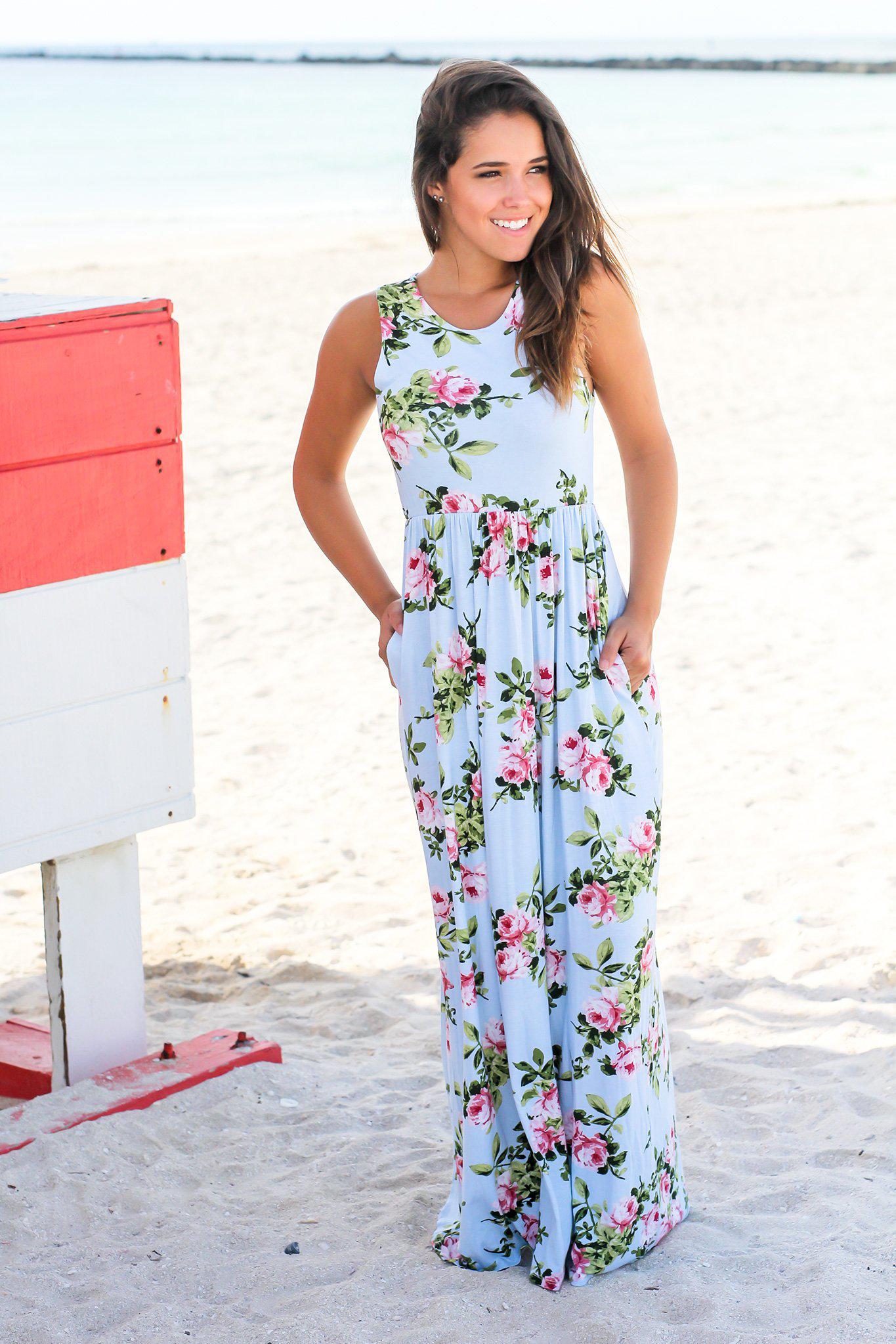 Light Blue and Mauve Floral Maxi Dress | Maxi Dresses – Saved by the Dress