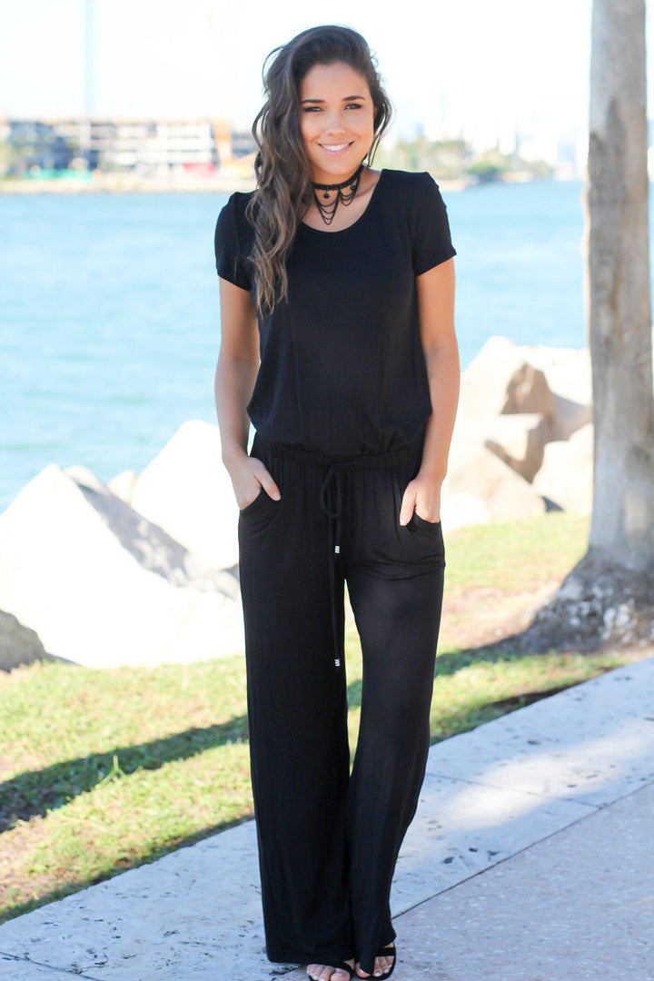 Black Short Sleeve Jumpsuit Jumpsuits Saved by the Dress