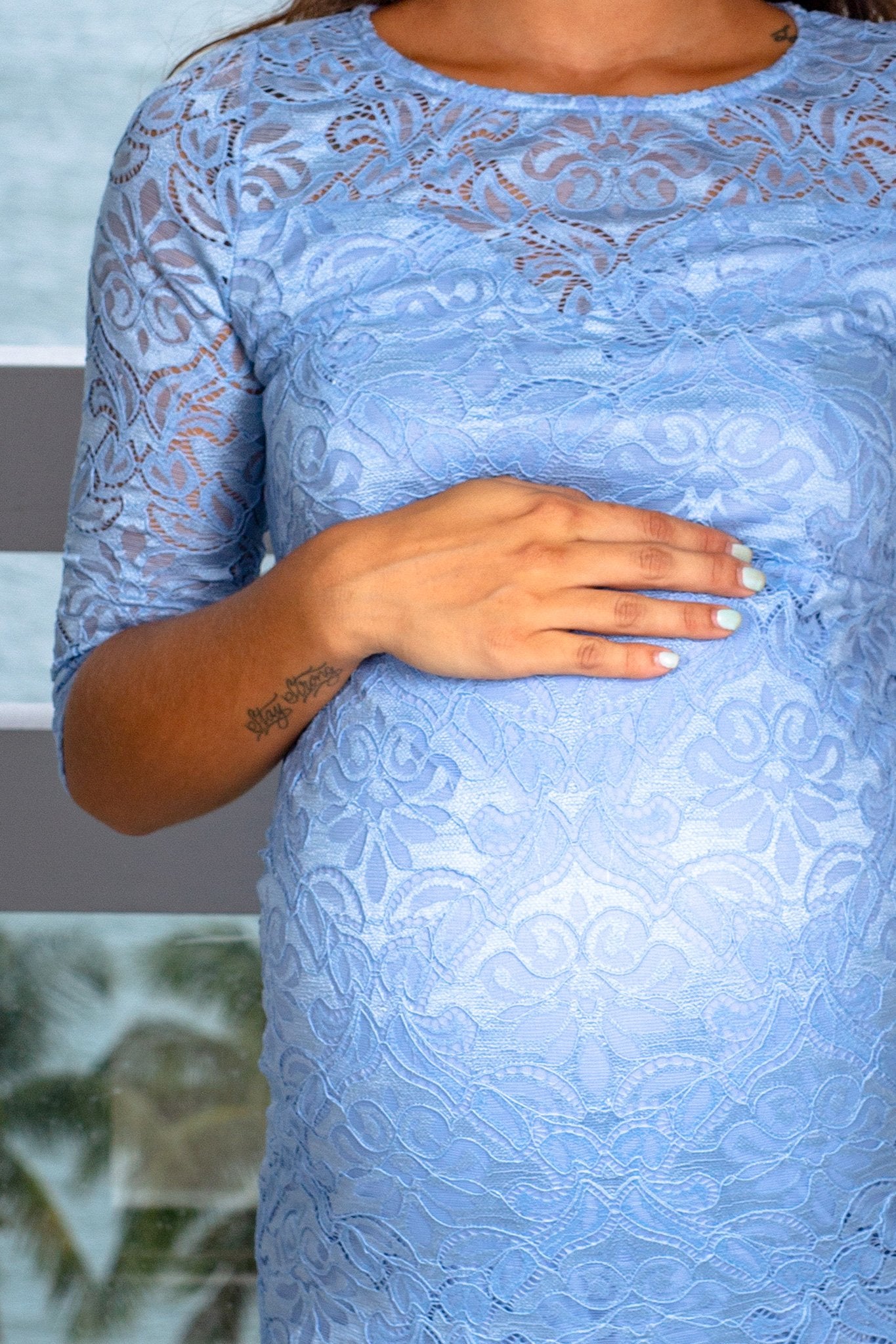 Light Blue Lace Maternity Short Dress