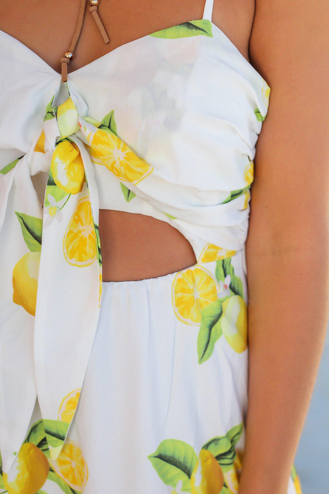 white lemon dress White Lemon Printed Short Dress with Cut Out