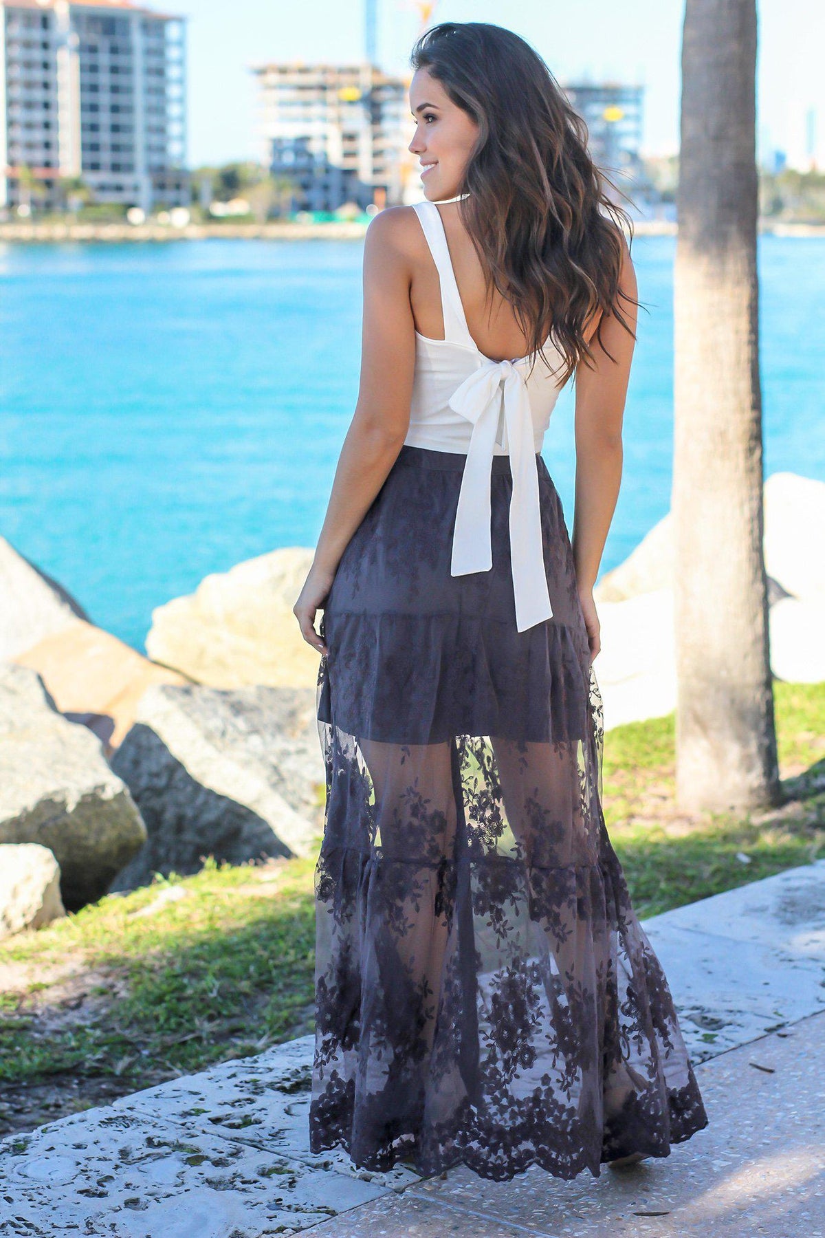 Charcoal Lace Maxi Skirt | Skirts – Saved by the Dress