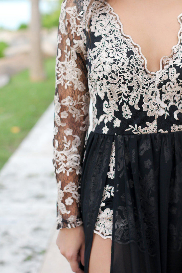 Black and Cream Long Sleeve Maxi Romper | Rompers  Saved by the Dress