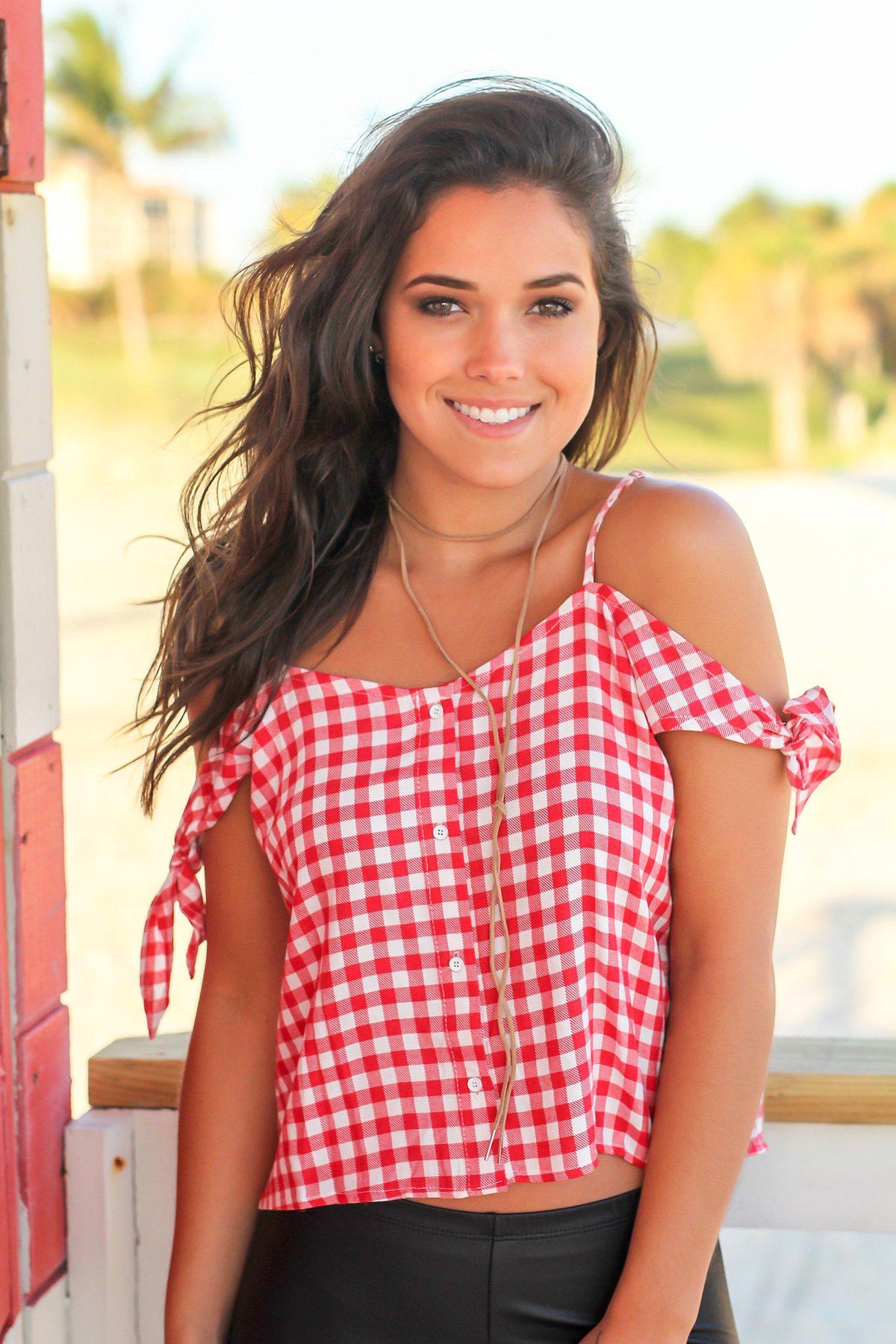 Red Checkered Off Shoulder Top | Cute Tops – Saved by the Dress