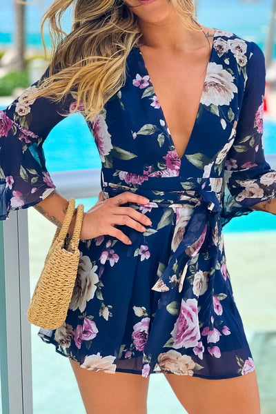 Dark Navy Floral Romper