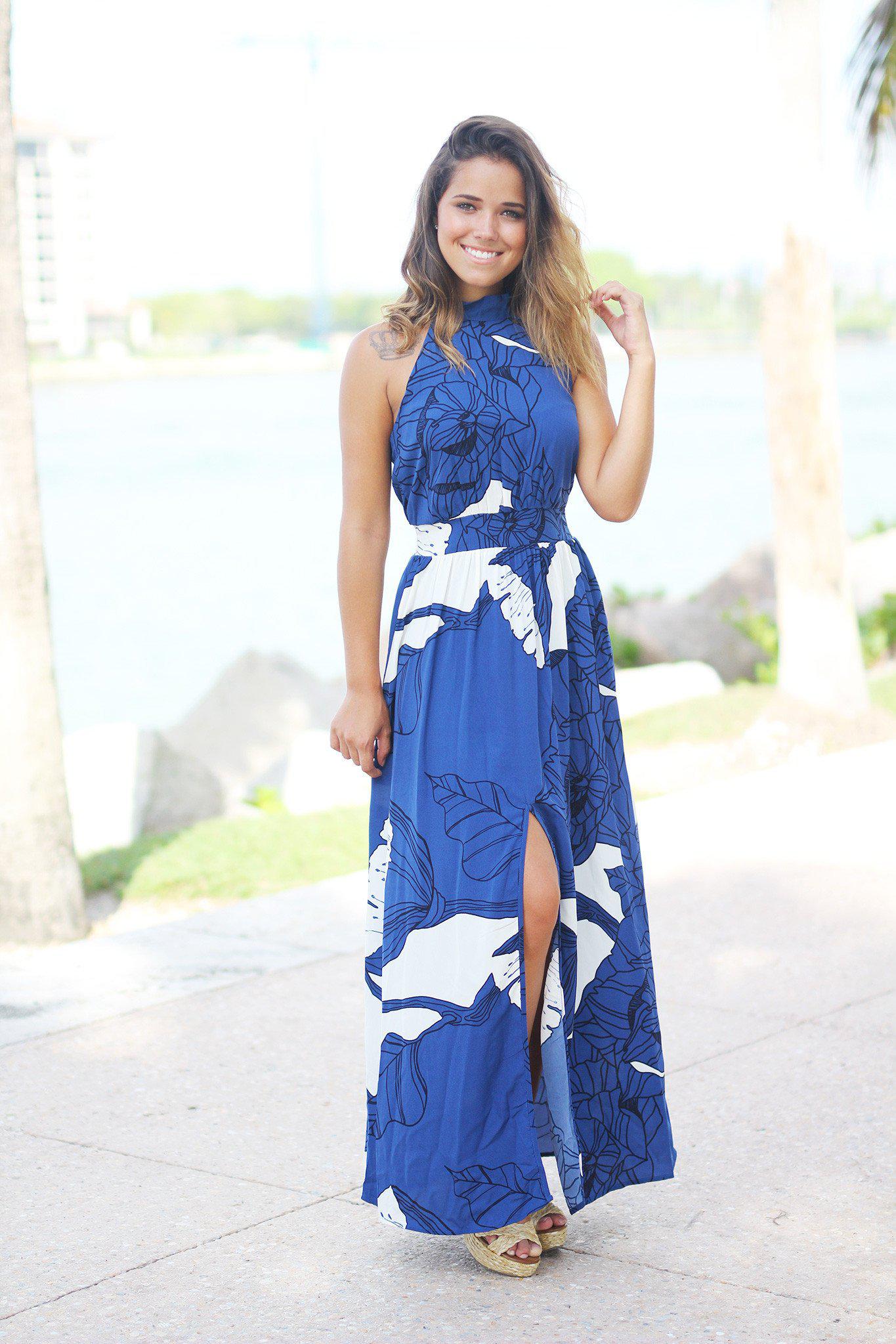 Dark Blue Floral Maxi Dress