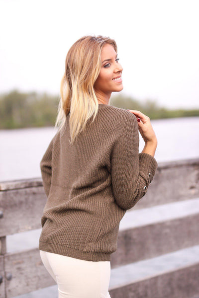Dark Olive Lace Up Sweater