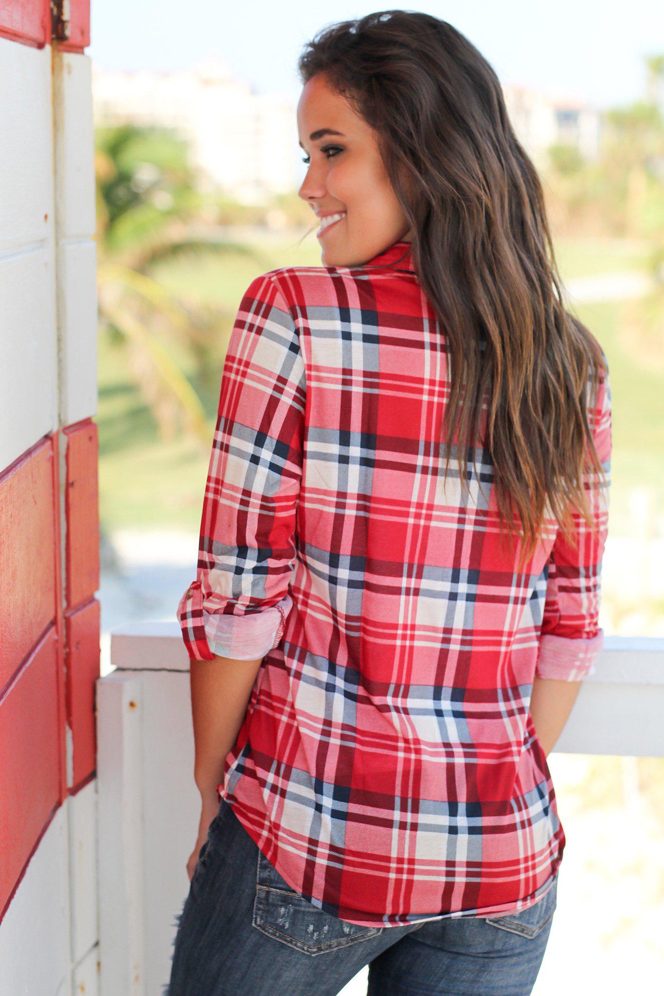 Dark Red and Ivory Plaid Top