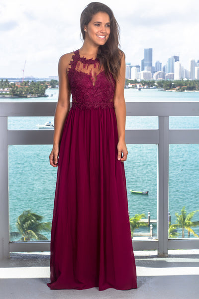 Deep Berry Maxi Dress with Lace Top