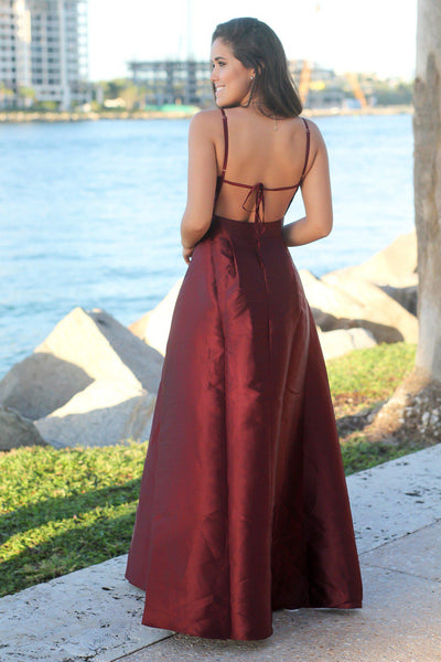 Deep Berry Maxi Dress with Open Back