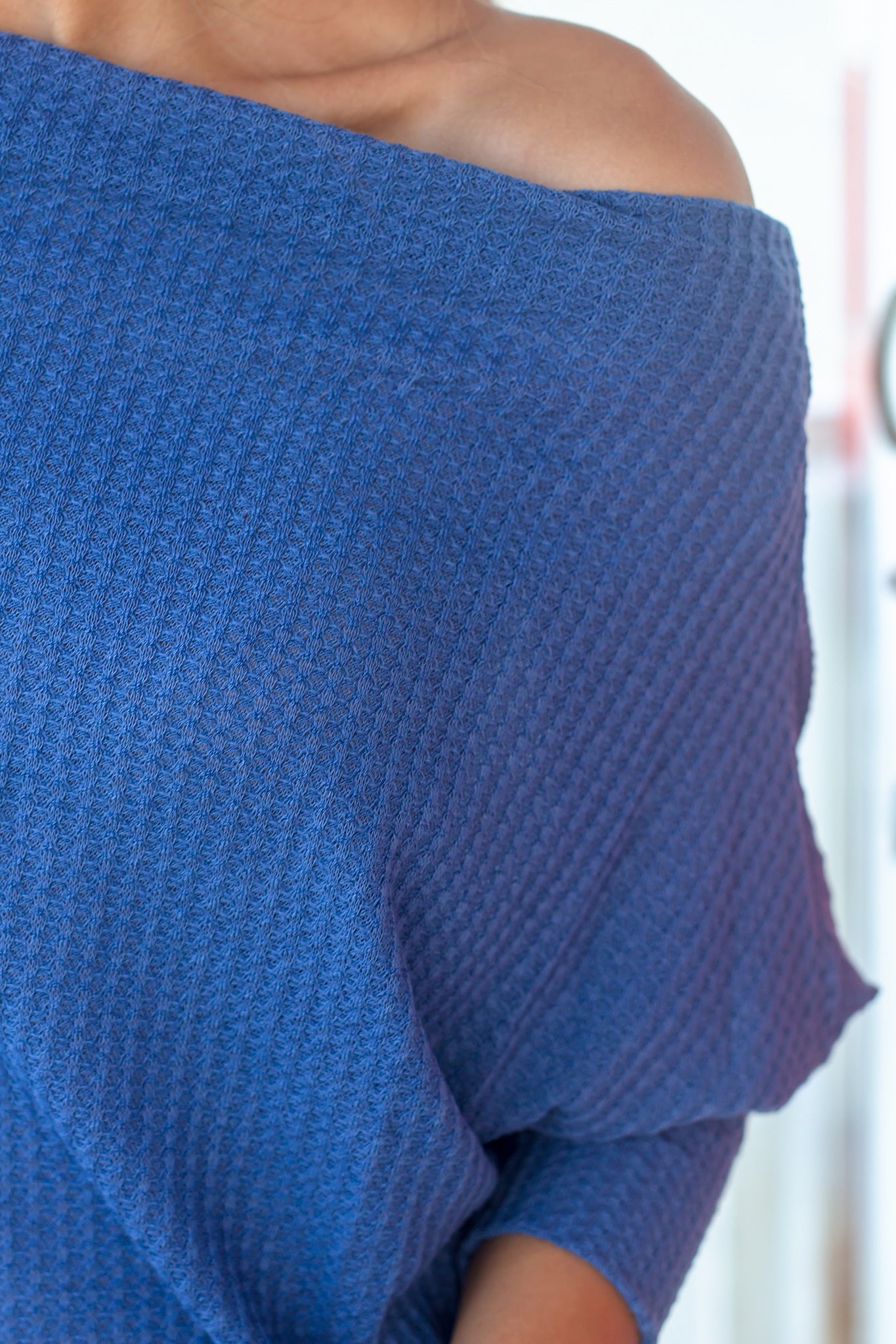 Denim Blue Off Shoulder Knit Top