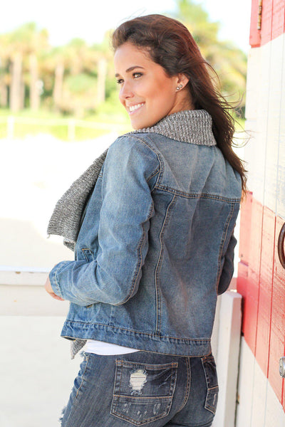 Denim Jacket with Gray Draped Front