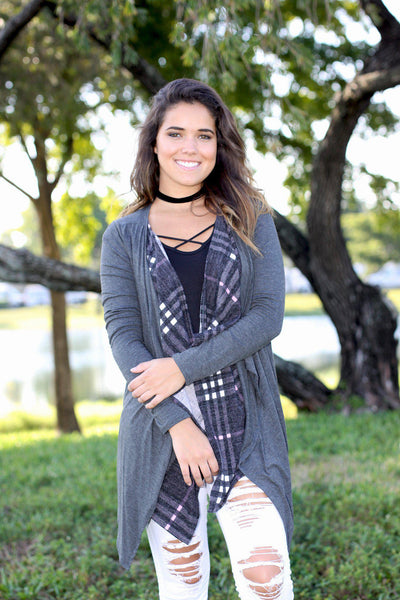 charcoal open front cardigan
