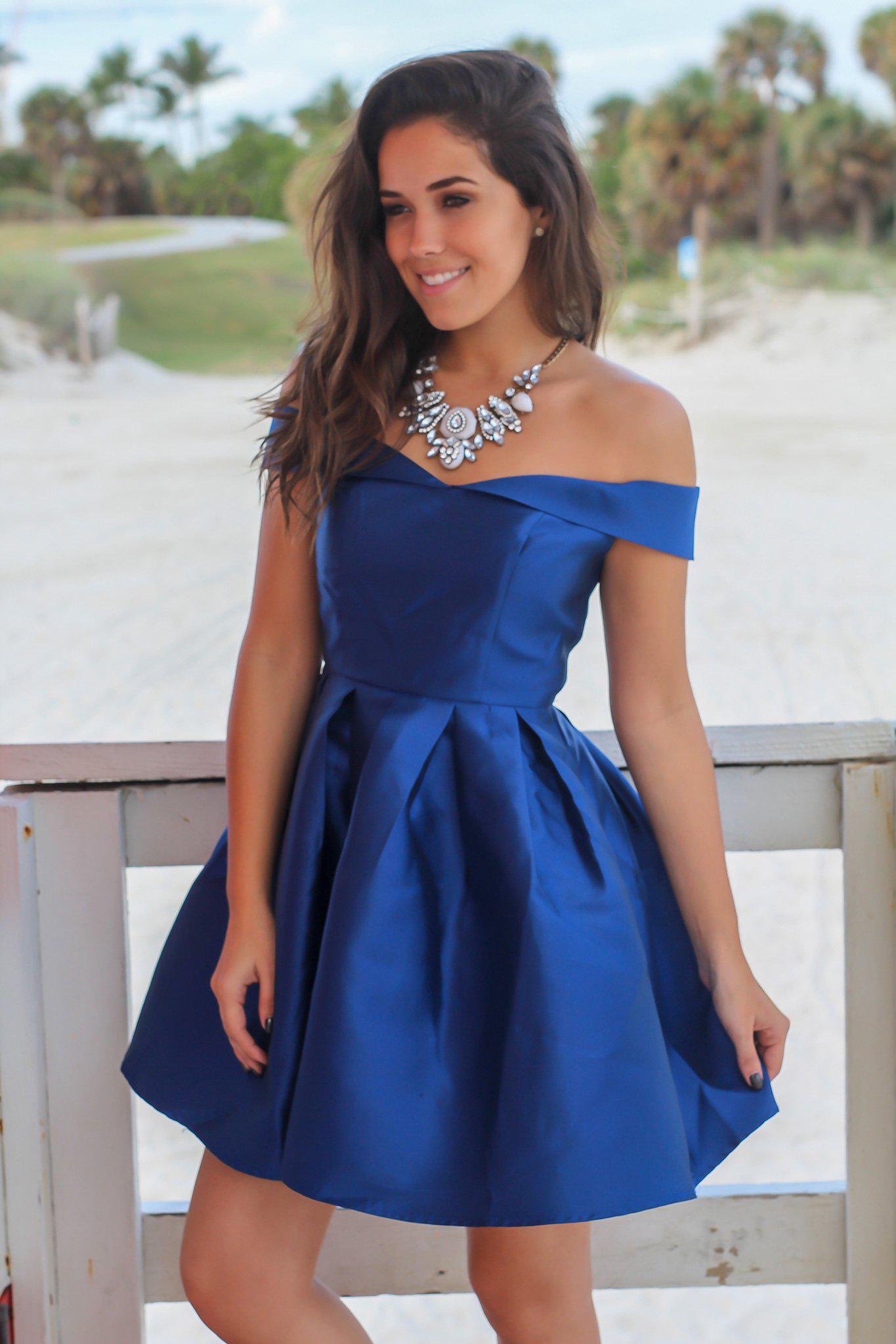 Navy Off Shoulder Short Dress | Short Dresses Saved by the Dress Navy Off Shoulder Short Dress | Short Dresses Saved by the Dress