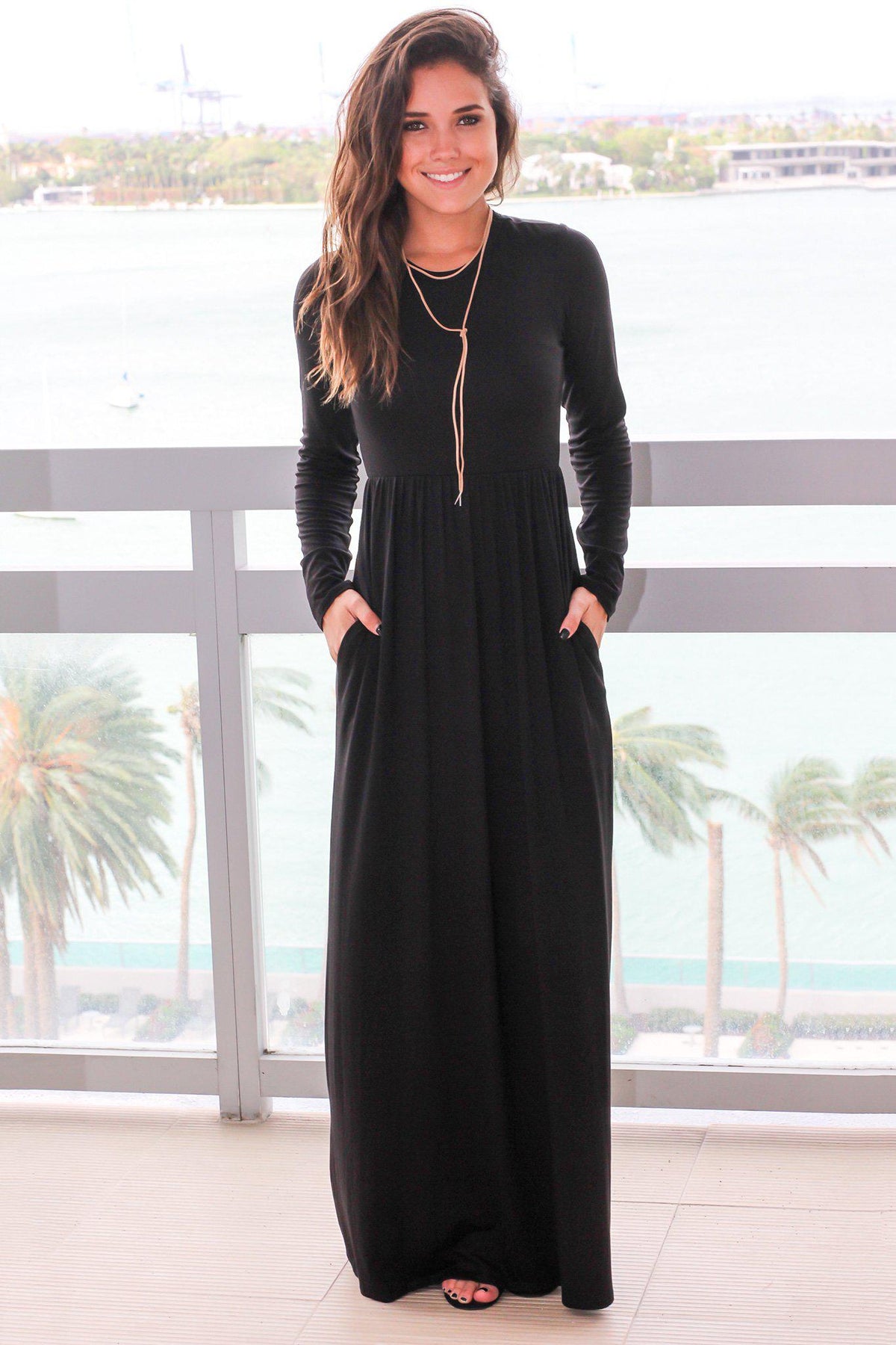 Long Sleeve Black Maxi Dress with Pockets | Maxi Dresses – Saved by the ...