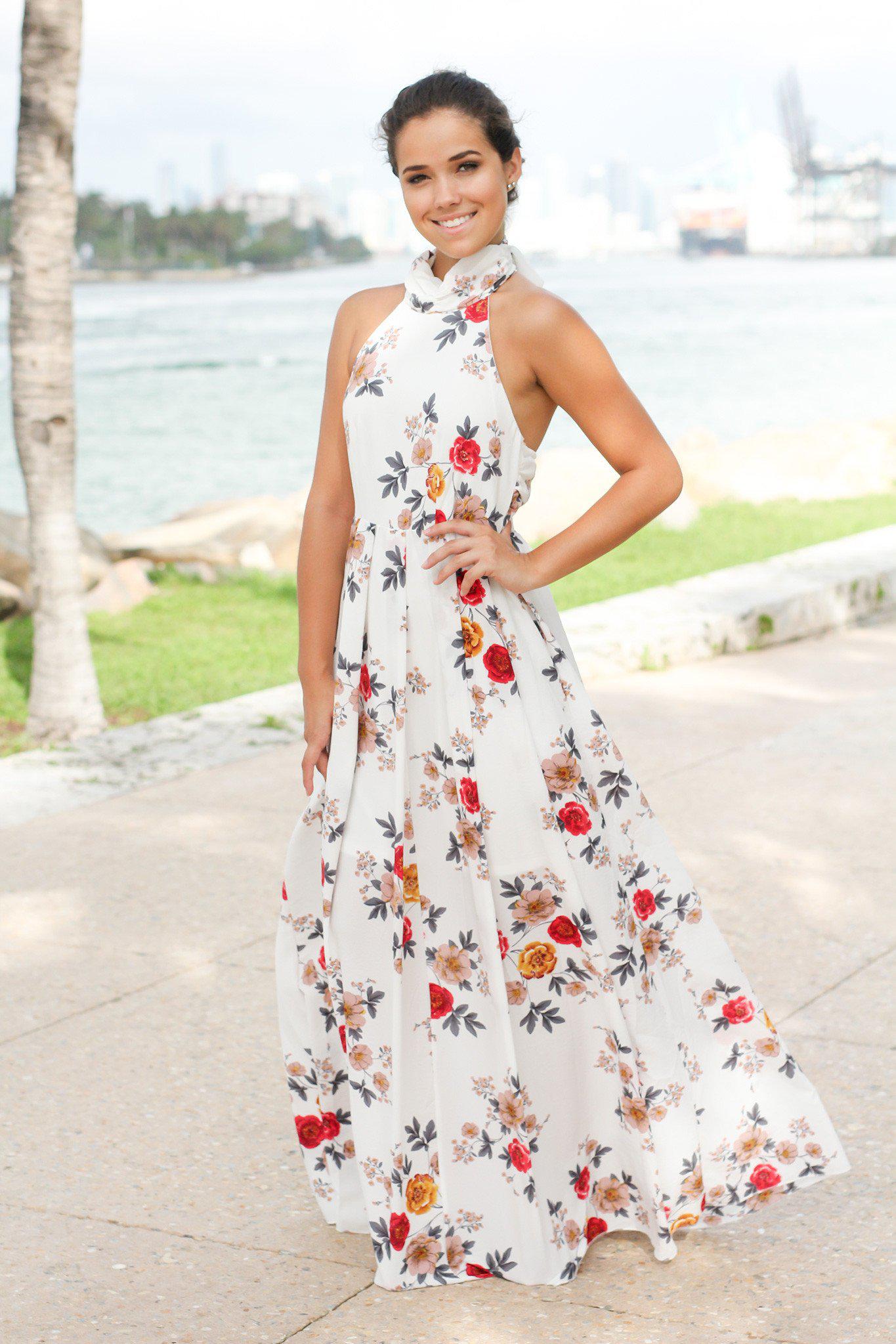 Ivory Halter Neck Maxi Dress with Floral Print | Maxi Dresses Saved by the Dress Ivory Halter Neck Maxi Dress with Floral Print | Maxi Dresses Saved by the Dress
