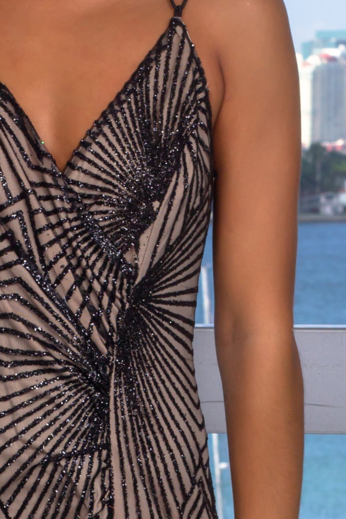 Nude Glitter Lace Maxi Dress