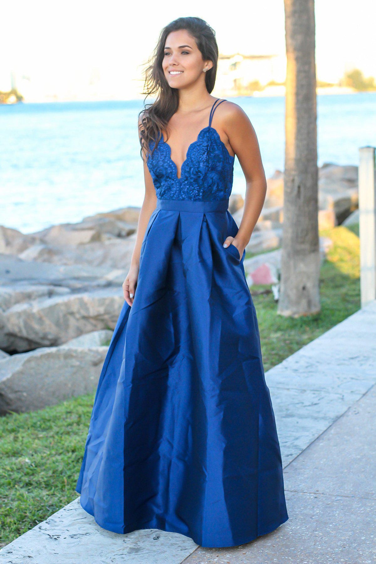 Navy Strappy Back Maxi Dress with Embroidered Top | Maxi Dresses ...