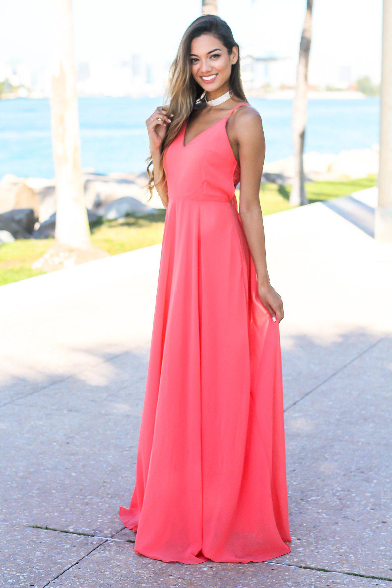 Coral Open Back Maxi Dress | Maxi Dresses Saved by the Dress Coral Open Back Maxi Dress | Maxi Dresses Saved by the Dress