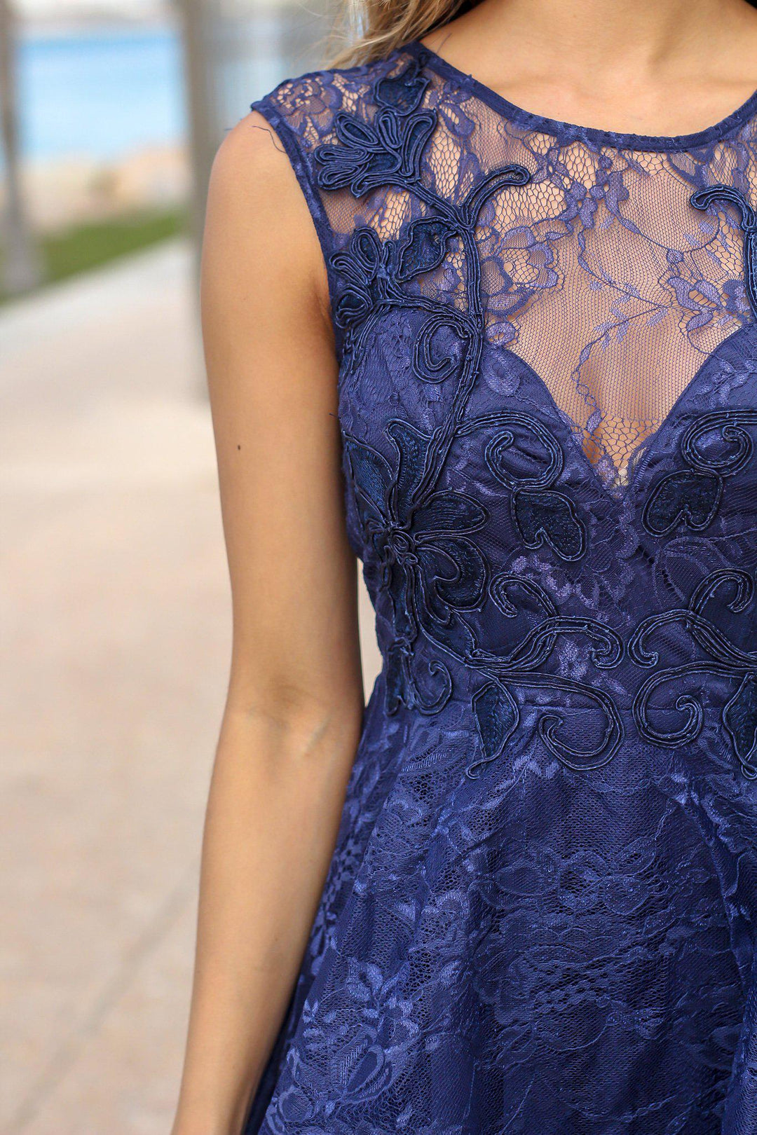 Navy Lace High Low Dress