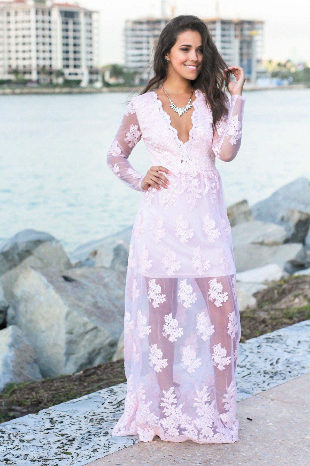 Blush Embroidered Maxi Dress with Long Sleeves | Maxi Dresses  Saved by  the Dress