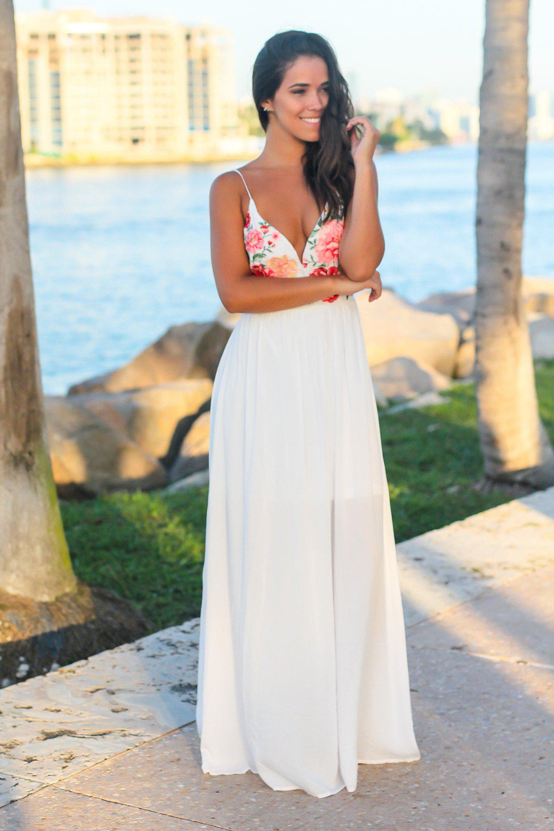white maxi dress boutique White Maxi Dress with Embroidered Roses