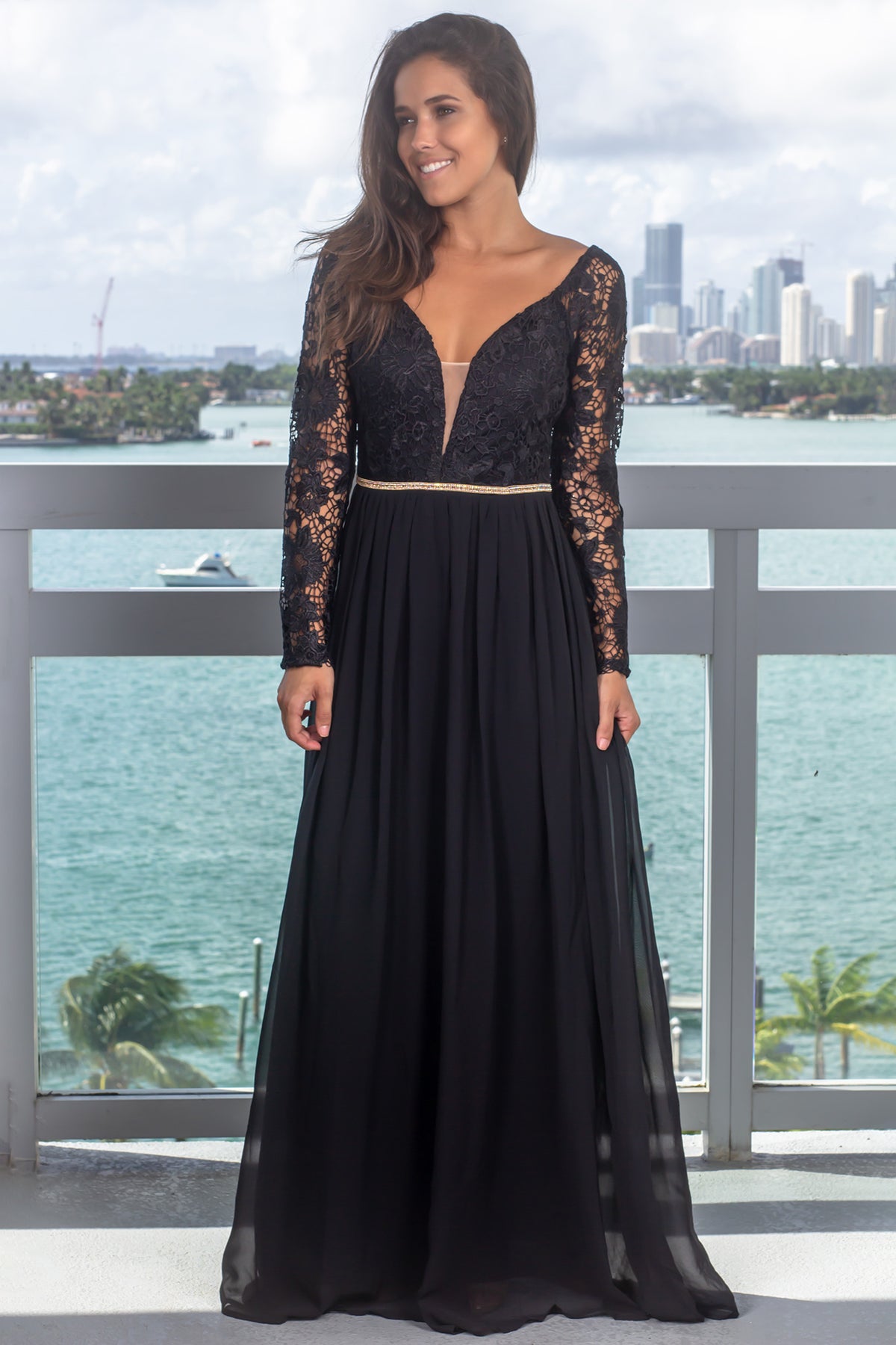 Black Embroidered Top Maxi Dress with Jewel Detail and Sleeves | Maxi ...