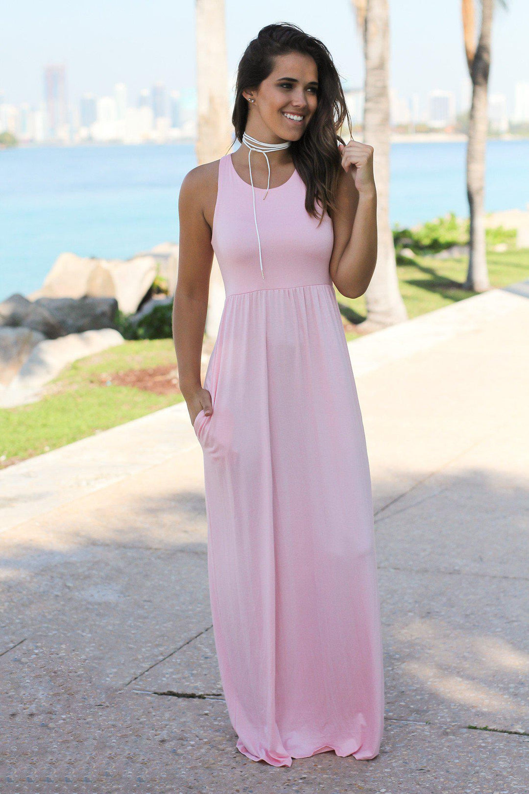 strapless open back dress Cotton Candy Maxi Dress with Pockets