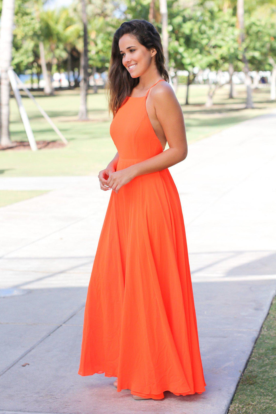 slim fit dress slacks Bridesmaid Dress Coral Flowy One Shoulder Long Sleeves Floor Length Chiffon Bridesmaid Dresses main image 0