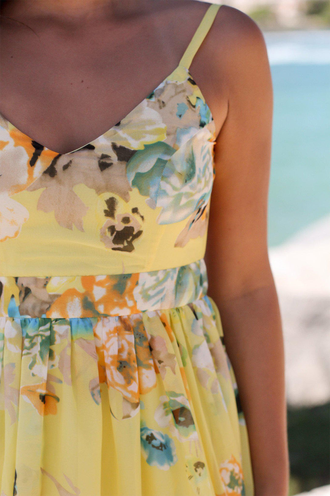 yellow summer dress Yellow Floral Maxi Dress with Open Back