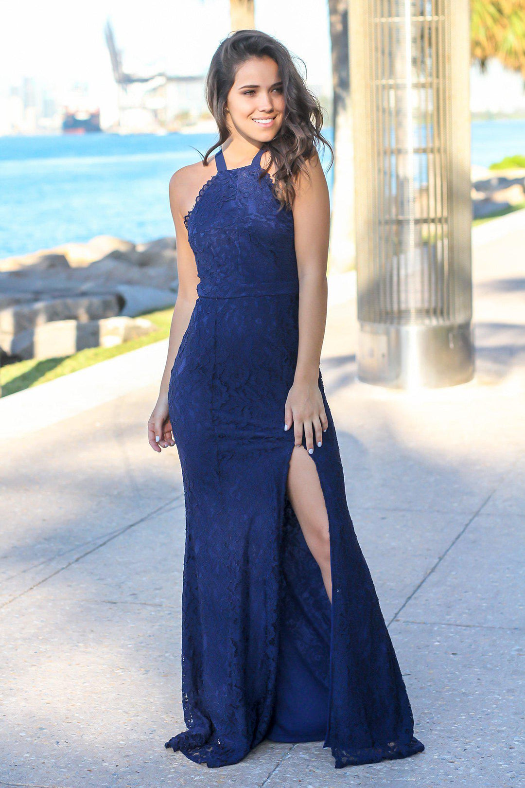 Navy Lace Maxi Dress with Criss Cross Tie Back | Maxi Dresses Saved by the Dress Navy Lace Maxi Dress with Criss Cross Tie Back | Maxi Dresses Saved by the Dress