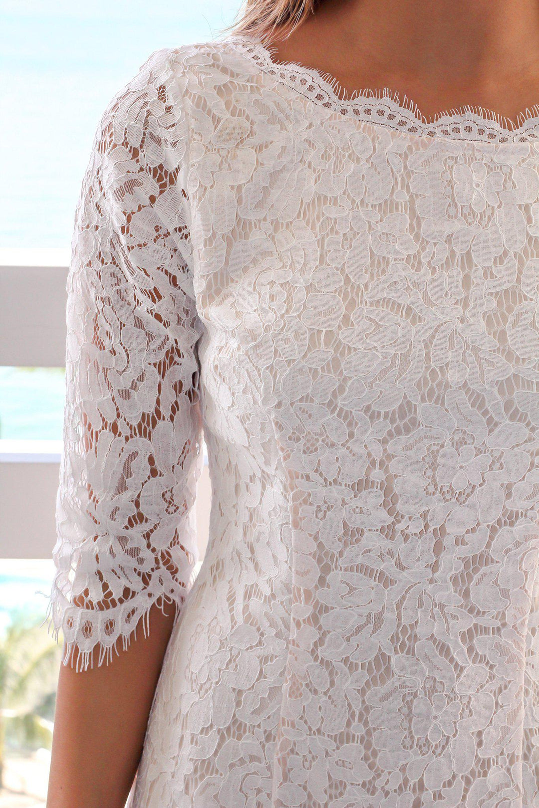 Ivory Lace Short Dress with 3/4 Sleeves | Short Dresses  Saved by the Dress