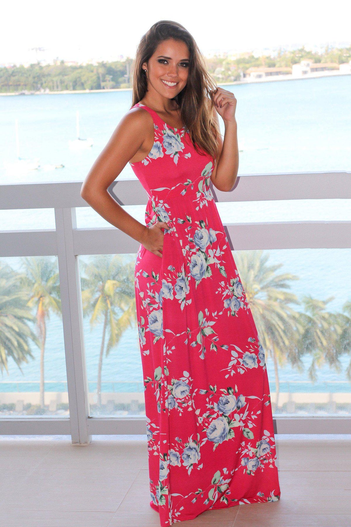 Hot Pink Floral Racerback Maxi Dress | Maxi Dresses – Saved by the Dress