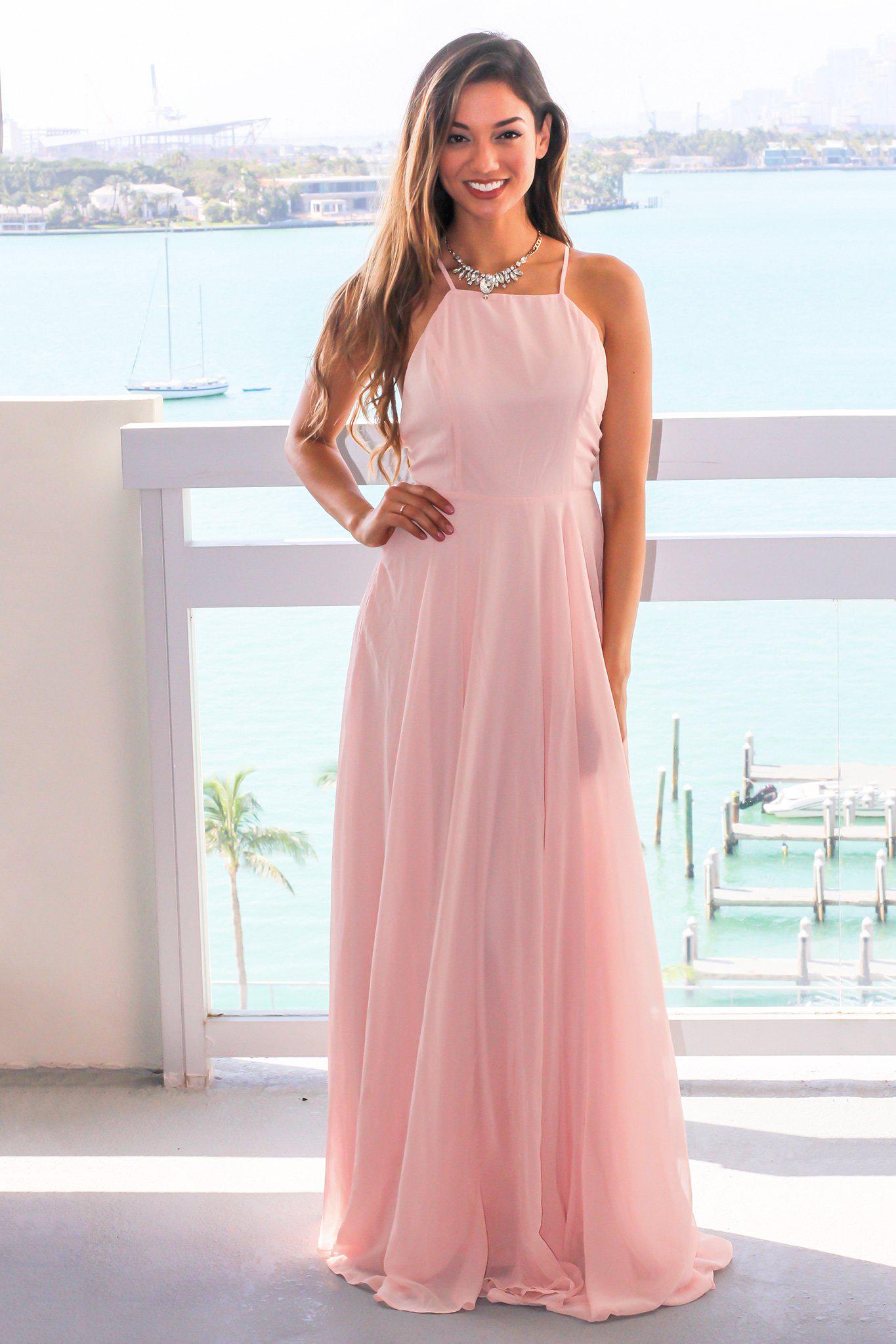 Blush Dress with Criss Cross Back | Maxi Dresses Saved by the Dress Blush Dress with Criss Cross Back | Maxi Dresses Saved by the Dress