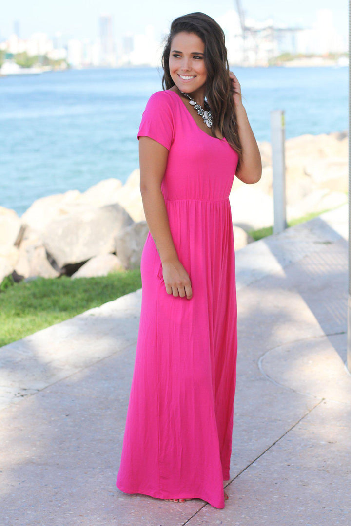 Fuchsia Short Sleeve Maxi Dress