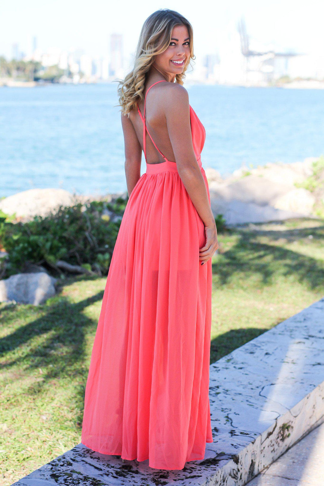 green emerald velvet dress Sundry Gauze Tiered Dress in Bright Coral - Xs - Shop Sundry Dresses main image 1