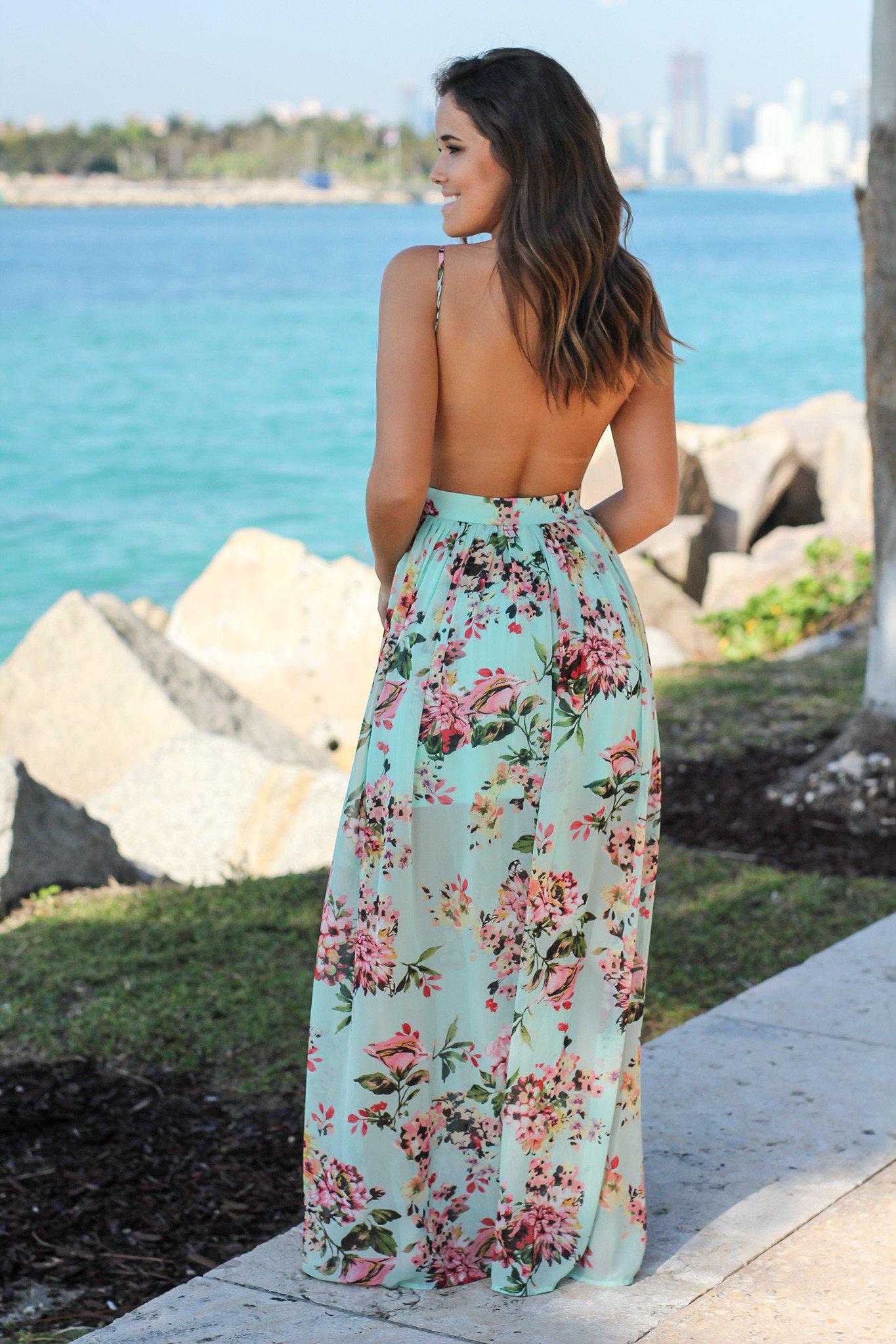 Mint Floral Maxi Dress with Open Back | Maxi Dresses Saved by the Dress Mint Floral Maxi Dress with Open Back | Maxi Dresses Saved by the Dress