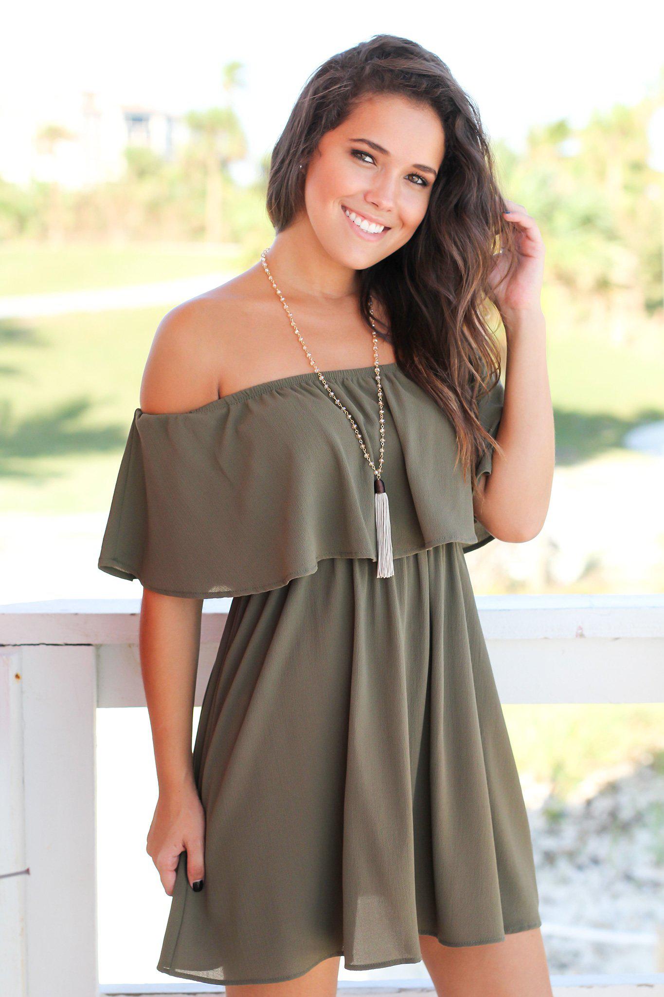 Olive Off Shoulder Short Dress | Short Dresses Saved by the Dress Olive Off Shoulder Short Dress | Short Dresses Saved by the Dress