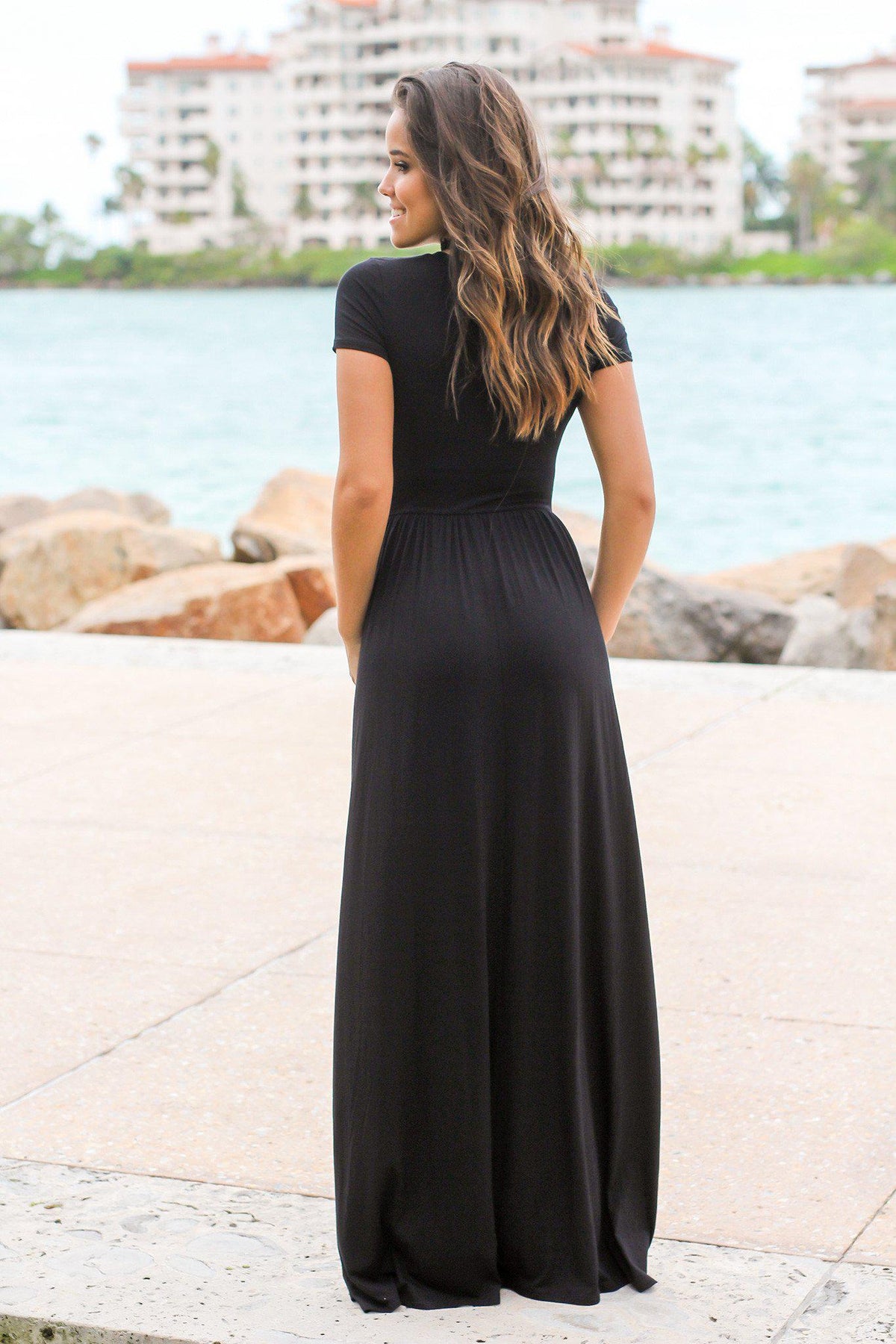 Black Short Sleeve Maxi Dress with Pockets | Maxi Dresses – Saved by ...