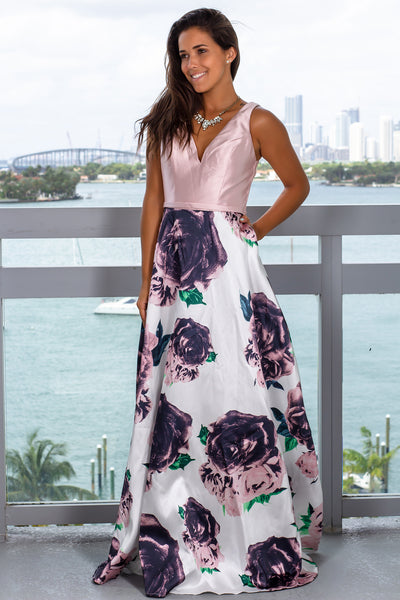 Blush Floral Maxi Dress with Pockets | Formal Dresses – Saved by the Dress