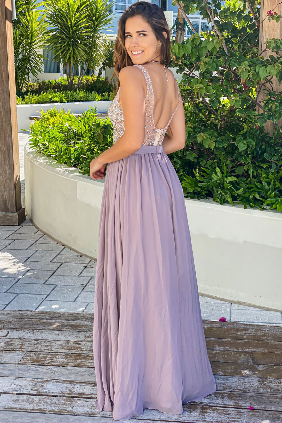 Taupe Maxi Dress with Silver Jewels | Maxi Dresses – Saved