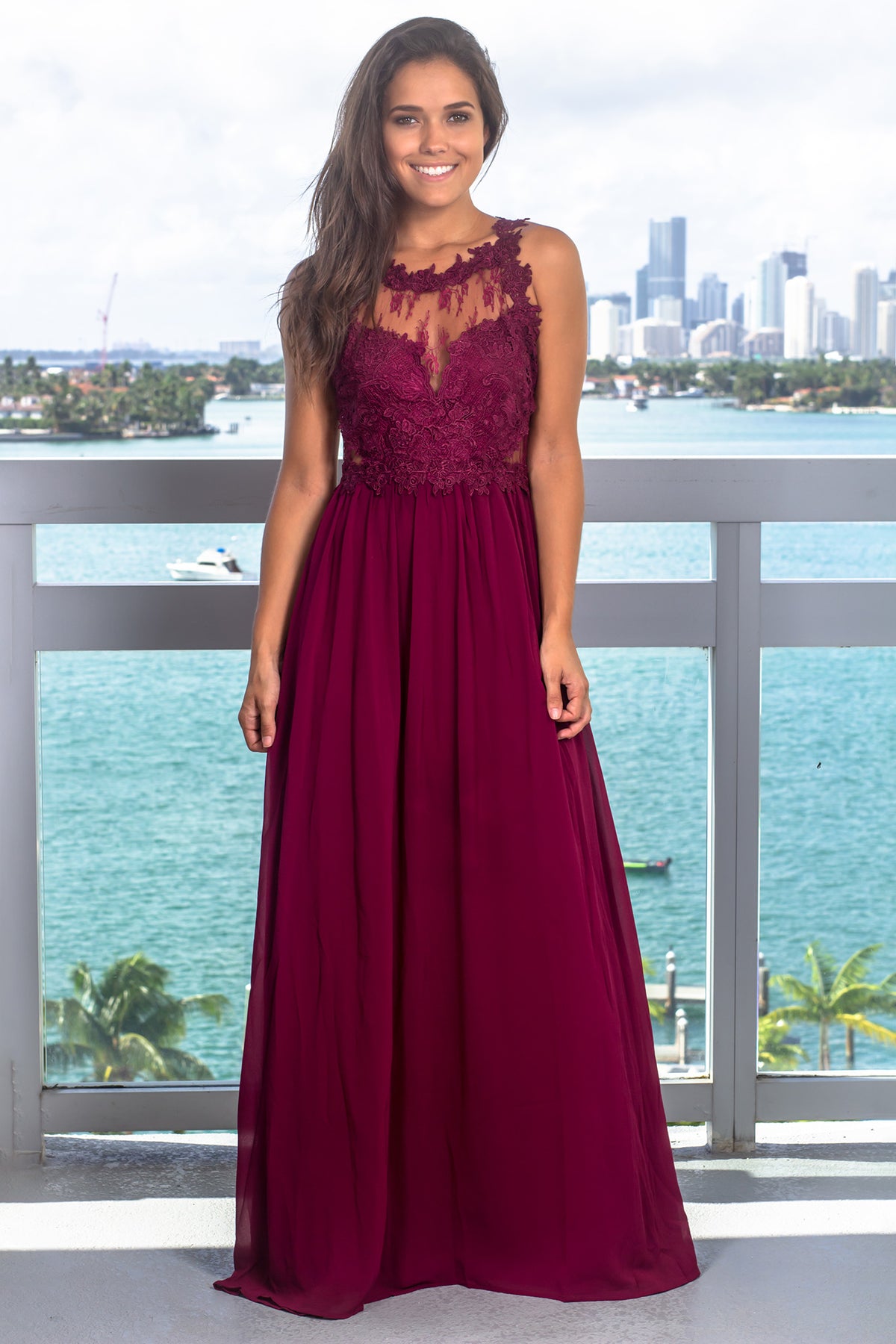 Deep Berry Maxi Dress with Lace Top | Maxi Dresses – Saved by the Dress