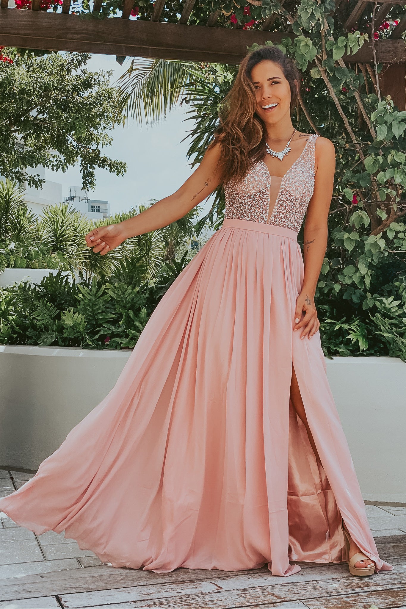 Dusty Pink Sequin Top Maxi Dress with Side Slit | Maxi Dresses Saved by the Dress Dusty Pink Sequin Top Maxi Dress with Side Slit | Maxi Dresses Saved by the Dress