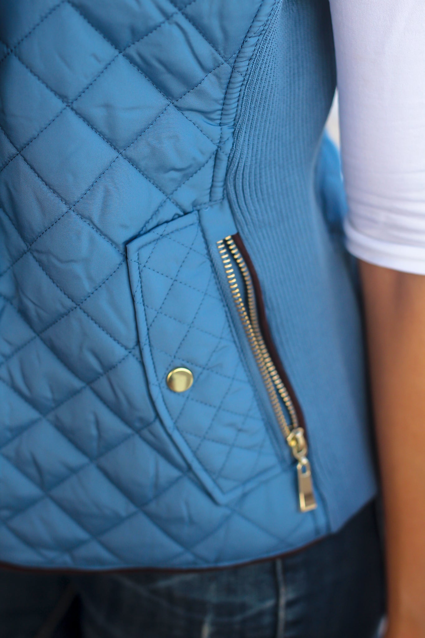 Dusty Blue Quilted Vest with Pockets