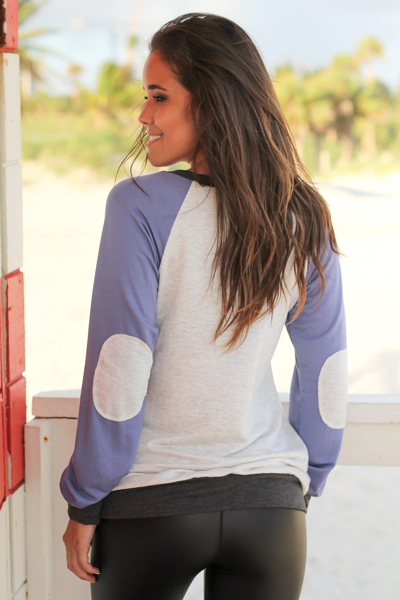 Dusty Blue and Gray Color Block Pullover Top