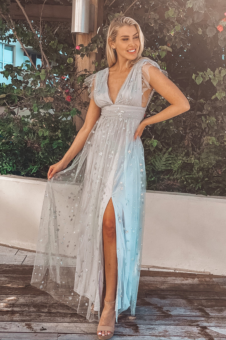 Dusty Blue and Silver Glitter Tulle Maxi Dress | Maxi Dresses Saved by the Dress Dusty Blue and Silver Glitter Tulle Maxi Dress | Maxi Dresses Saved by the Dress