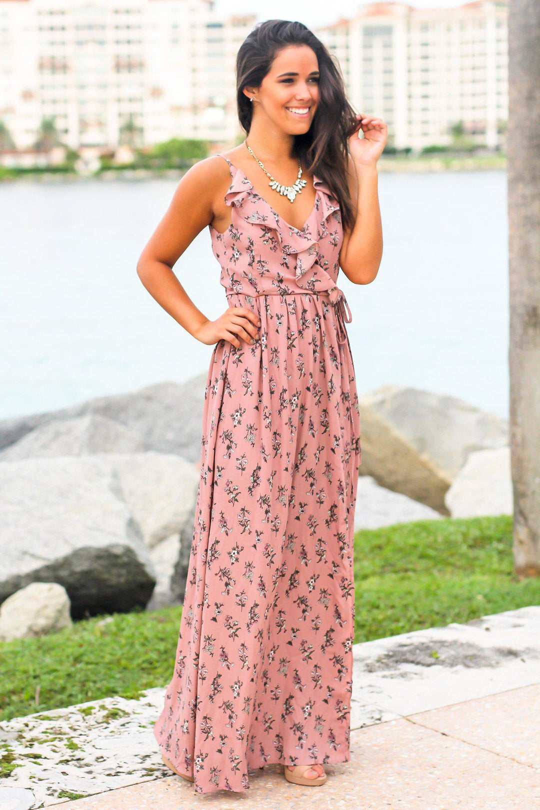 Dusty Pink Floral Wrap Dress | Maxi Dresses Saved by the Dress Dusty Pink Floral Wrap Dress | Maxi Dresses Saved by the Dress