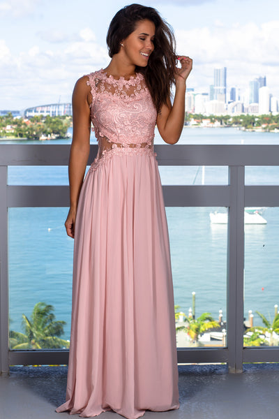 Dusty Pink Lace Top Maxi Dress