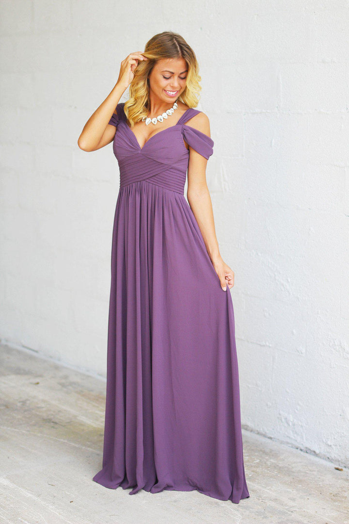 Dusty Purple Off Shoulder Maxi Dress | Dusty Purple Maxi Dress | Bridesmaid Dress Saved by the Dress Dusty Purple Off Shoulder Maxi Dress | Dusty Purple Maxi Dress | Bridesmaid Dress Saved by the Dress