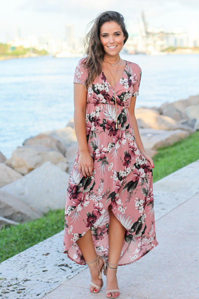 Dusty Rose Floral High Low Dress