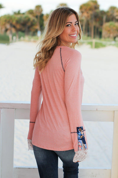 Dusty Rose Top with Lace Sleeves